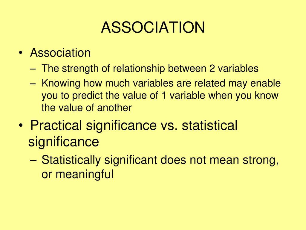 ASSOCIATION Practical Significance Vs Statistical Significance Ppt